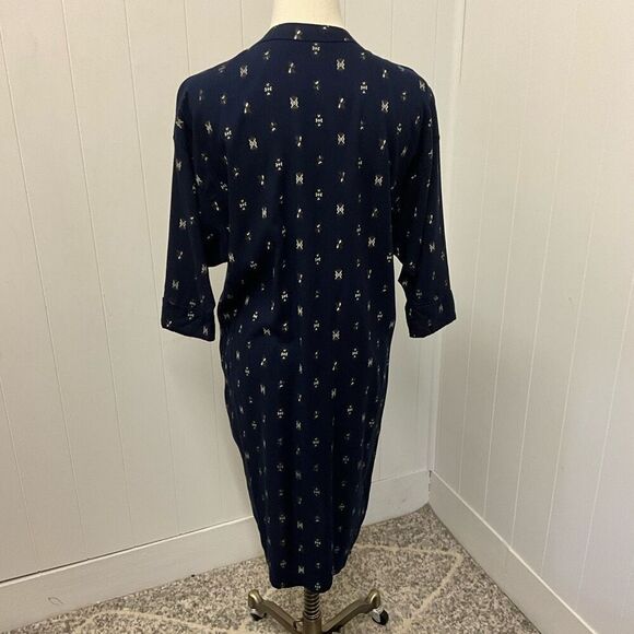 Vintage Gitano Women's Small Blue Print Button Down 3/4 Sleeve Midi Dress - Picture 9 of 14